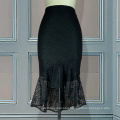 Black Lace High Waist Midi Slim Irregular Ruffled Women Bodycon Skirt